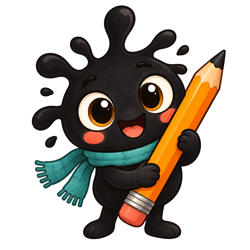 Plotler, a friendly ink-blot holding a pencil